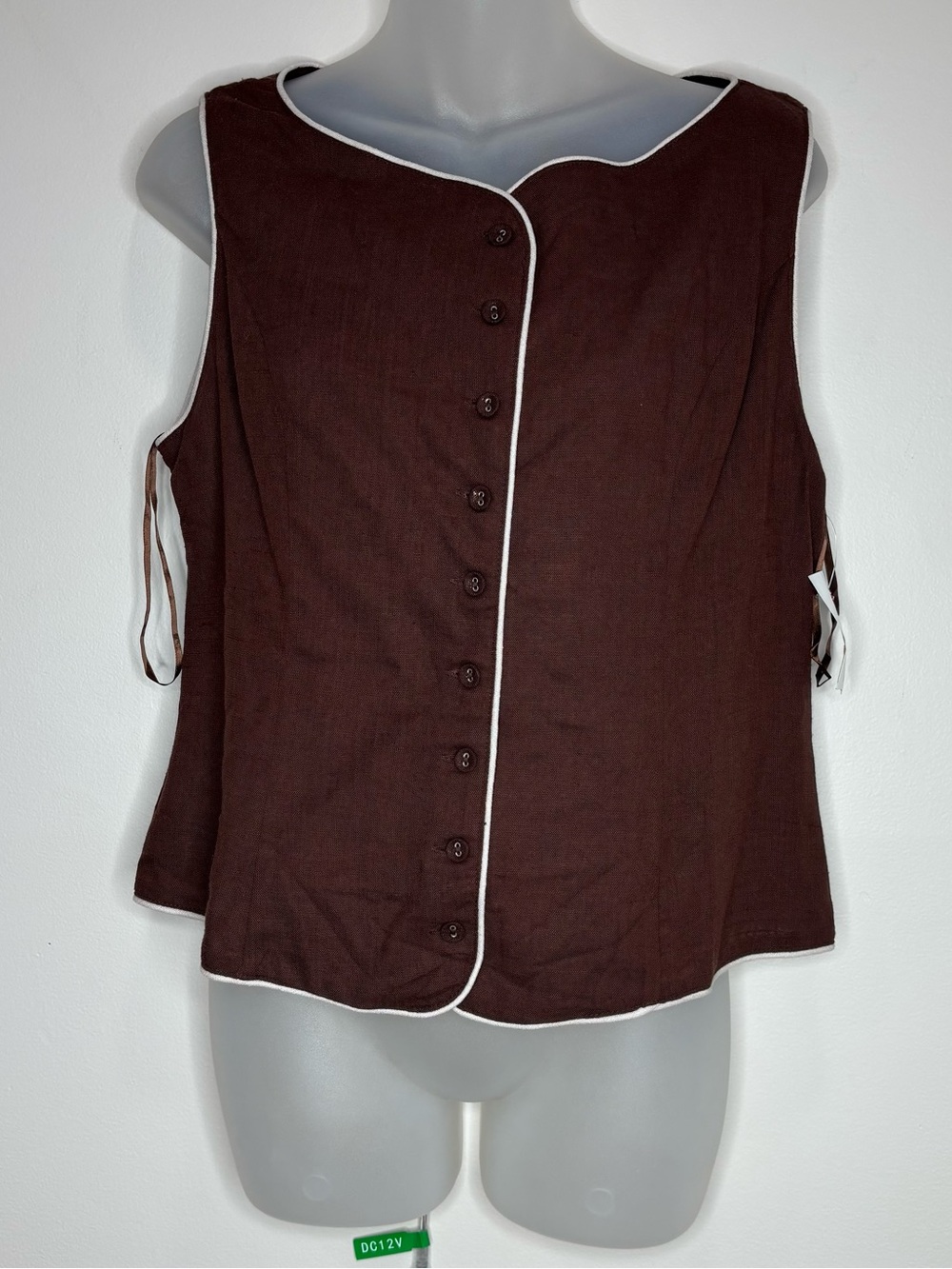 White Closet linen Sleeveless Brown Button-Front vest office business small NWT